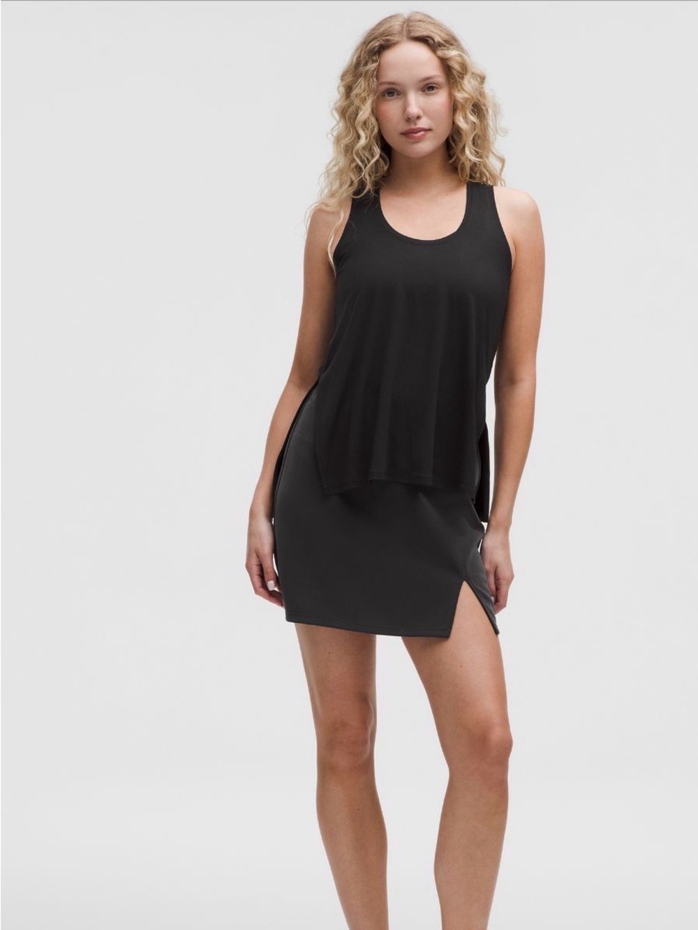Lululemon Silk Appeal Tank, split hem. Black, size 8.